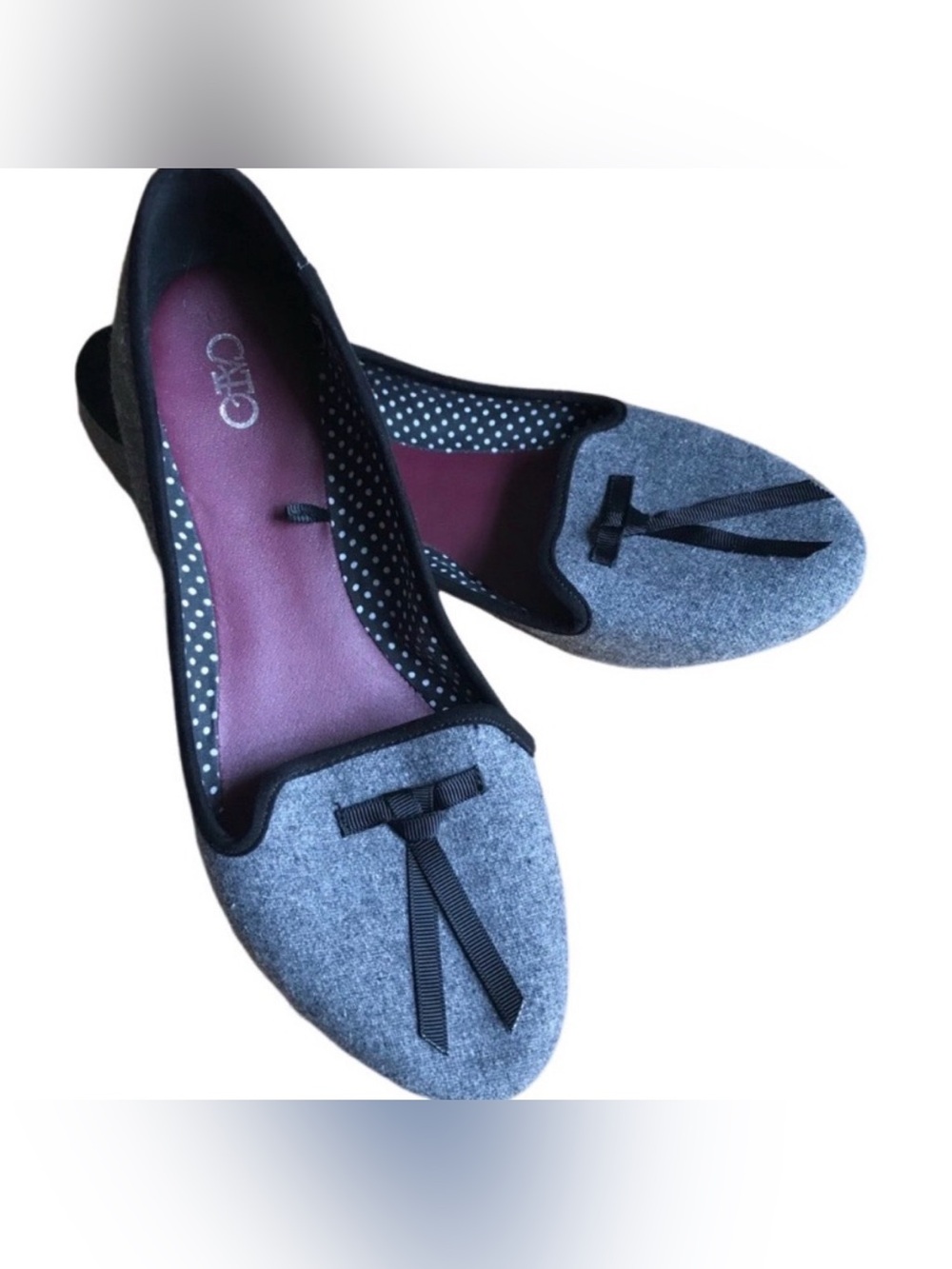 Grey Flannel Almond Toe Grosgrain Ribbon Pancake Heel Flat Slipper Size 7